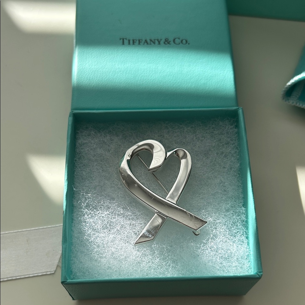 Tiffany & Co. Silver Heart Ribbon Pin